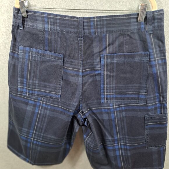 OP Ocean Pacific Mens 34-36 Black Blue Plaid 100% Cotton Casual Shorts Zip Flat - Picture 7 of 10